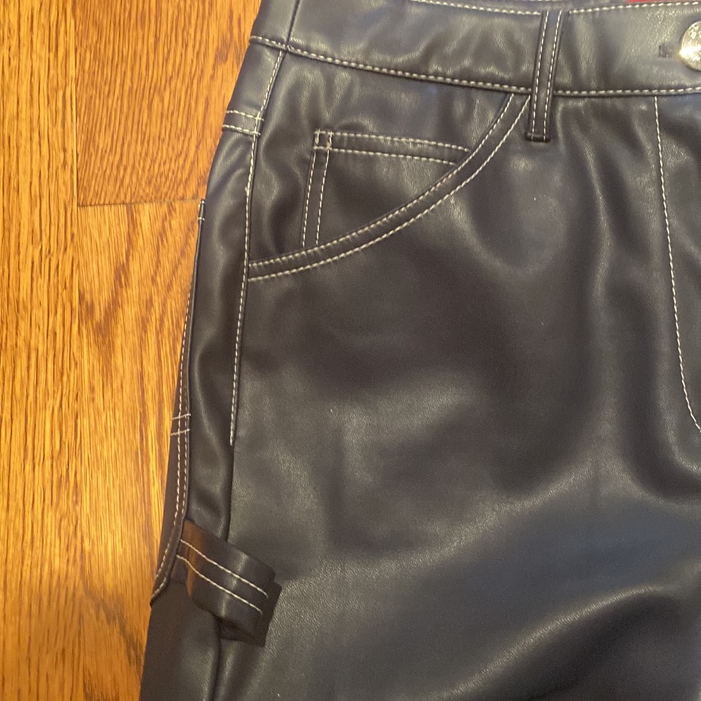 Staud vegan leather cropped wide leg navy Domino pants jeans size 6 - Picture 5 of 10